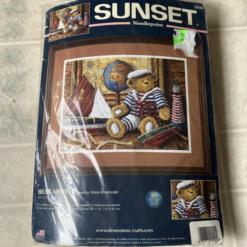 Sunset 2001 Needlepoint Kit Bear Ahoy! 12161 Anna Krajewski Sailor Nautical NOS